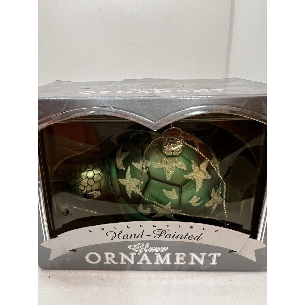 Green Sea Turtle Glass Ornament in box 2003 hand painted hawaii honu Christmas